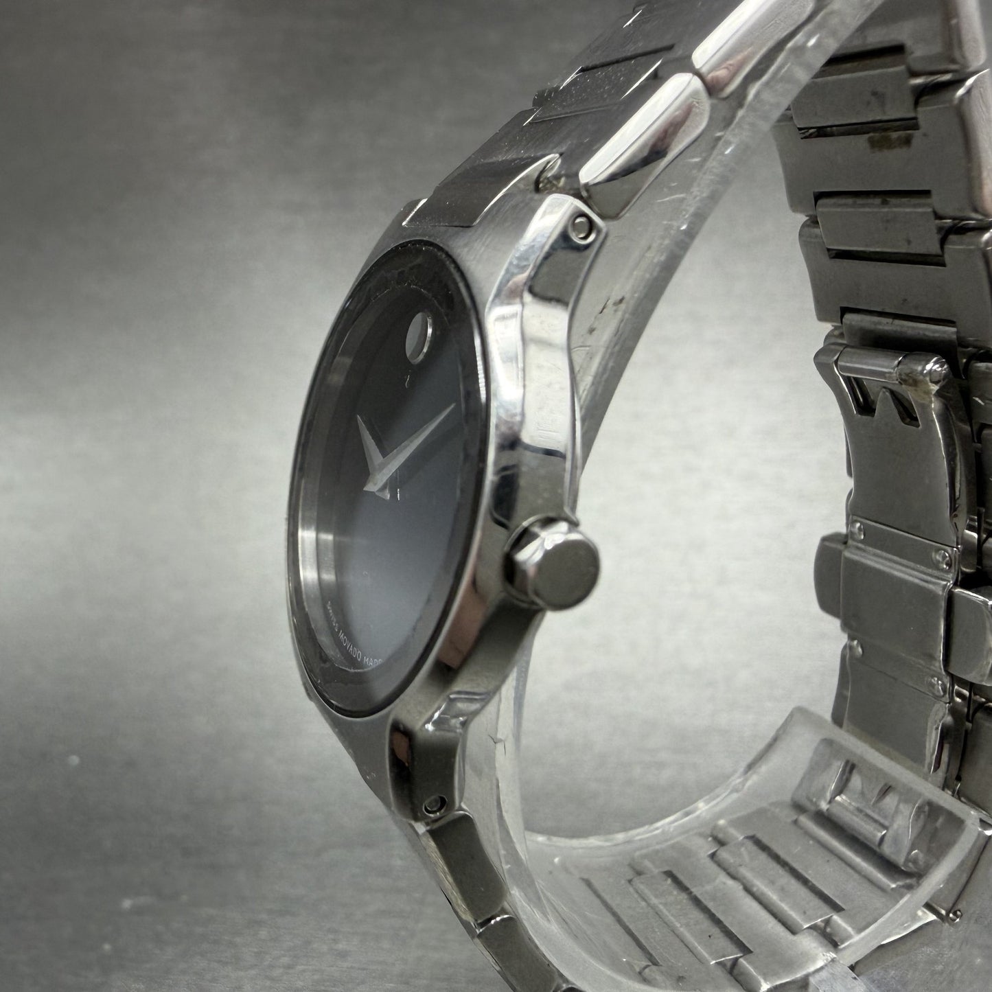 Movado Safiro Watch Women 26mm Black Dial Steel Round 0605806 New Battery ABCD2
