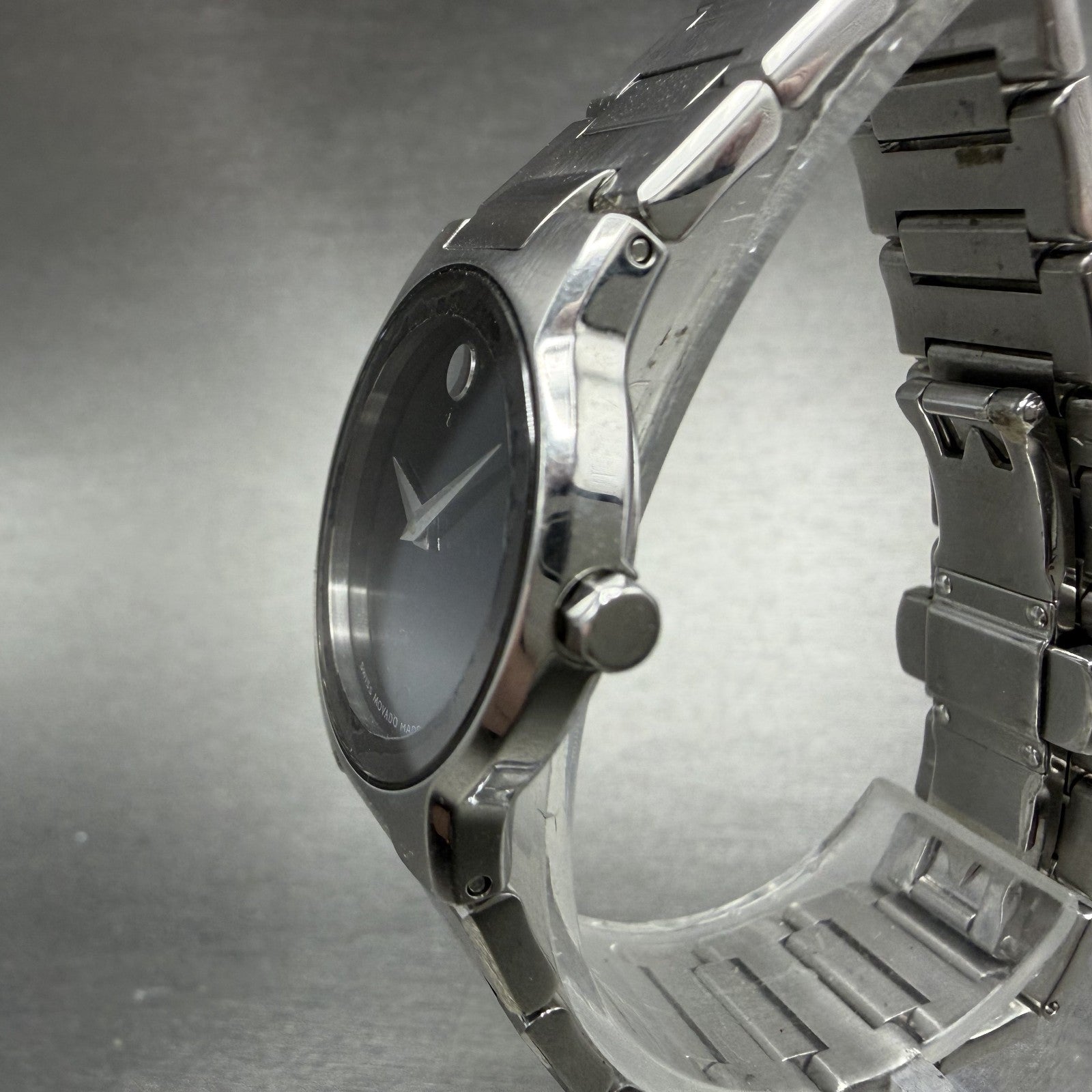 Movado Safiro Watch Women 26mm Black Dial Steel Round 0605806 New Battery ABCD2