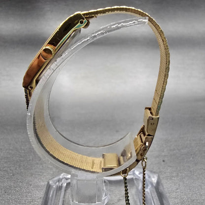 Seiko Watch Women 13mm Gold Dial Gold Tone Rectangle 2E20-6319 New Battery VTG6