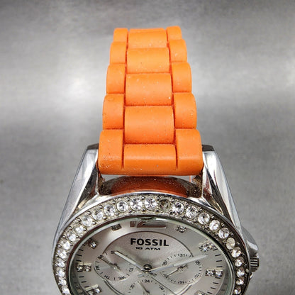 Fossil Riley Watch Women 39mm Silver Dial Stainless Steel Daydate Round New Batt4