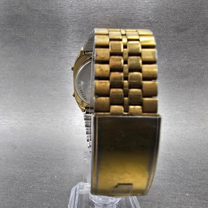 Pulsar Analog Digital Watch Men 32mm Gold Tone Alarm Chronograph Y651 New Battey7