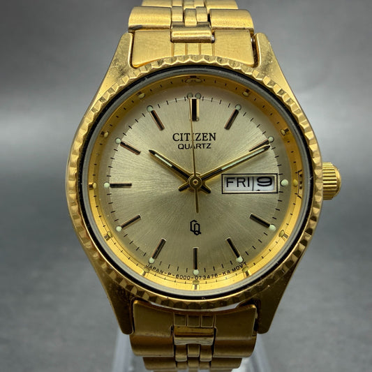 Citizen CQ Watch Women 25mm Champagne Dial Gold Tone Daydate 6000-077598 New Bat0