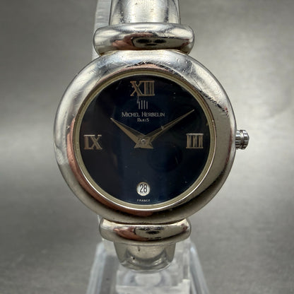 Michel Herbelin Watch Women 26mm Blue Dial Silver Tone Date Round New Battery0