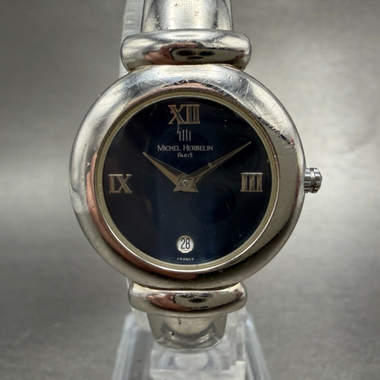 Michel Herbelin Watch Women 26mm Blue Dial Silver Tone Date Round New Battery0