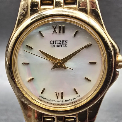 Citizen Watch Women 23mm MOP Dial Gold Tone Round 1032-S69764 New Battery VTG 121