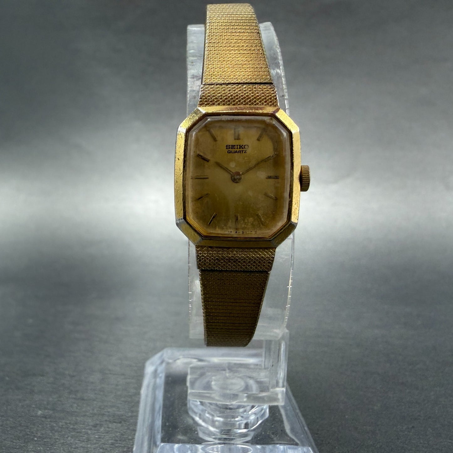 Seiko Watch Women 17mm Champagne Dial Gold Tone Octagon 4N00-5139 New Batt VTG 36