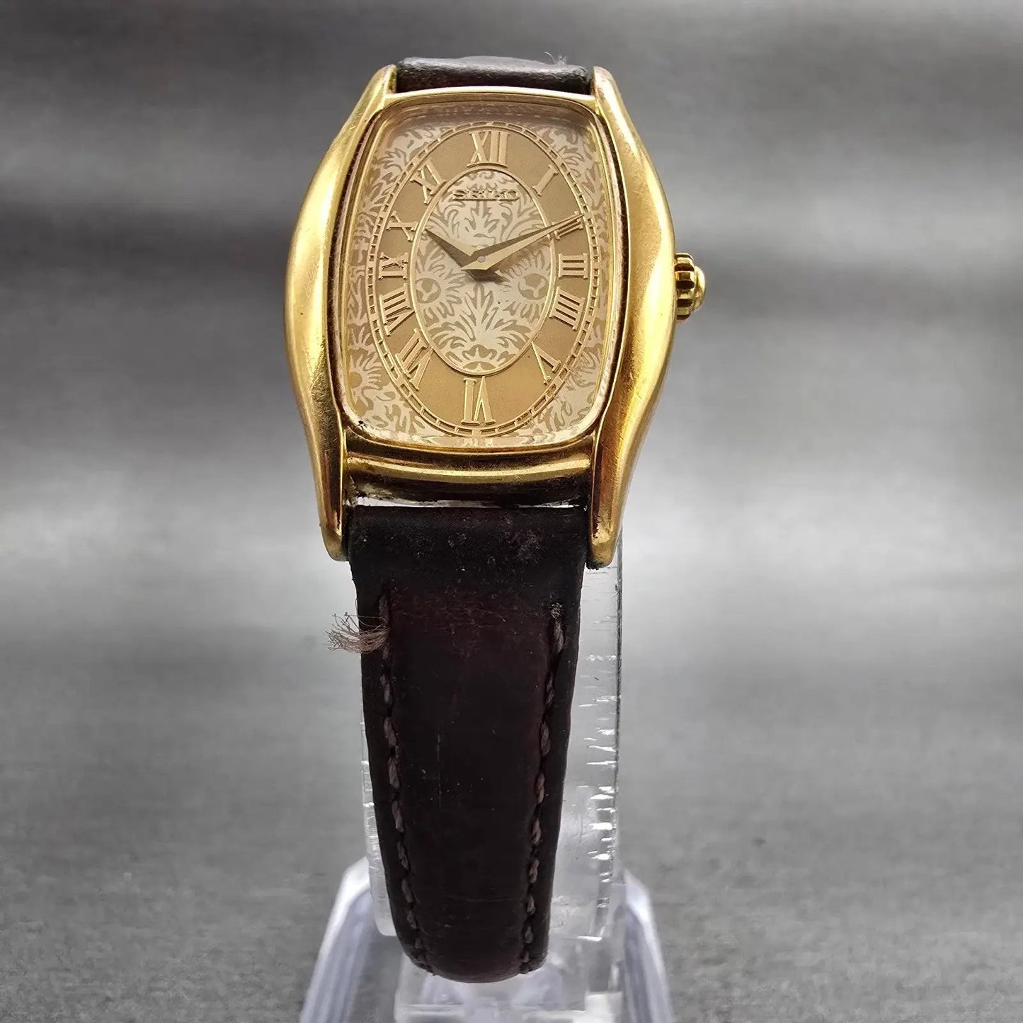 Seiko Watch Women 22mm Gold Dial Gold Tone Rectangle 1N00-6F09 New Battery VTG5
