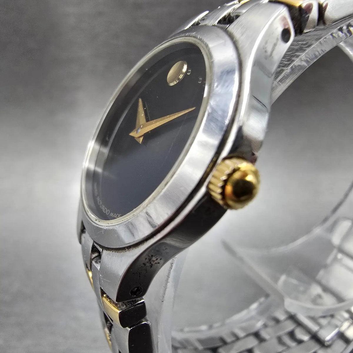 Movado Museum Watch Women 24mm Black Dial Two Tone Round 81-E4-1832 New Batt 562
