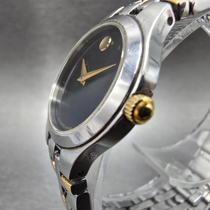 Movado Museum Watch Women 24mm Black Dial Two Tone Round 81-E4-1832 New Batt 562