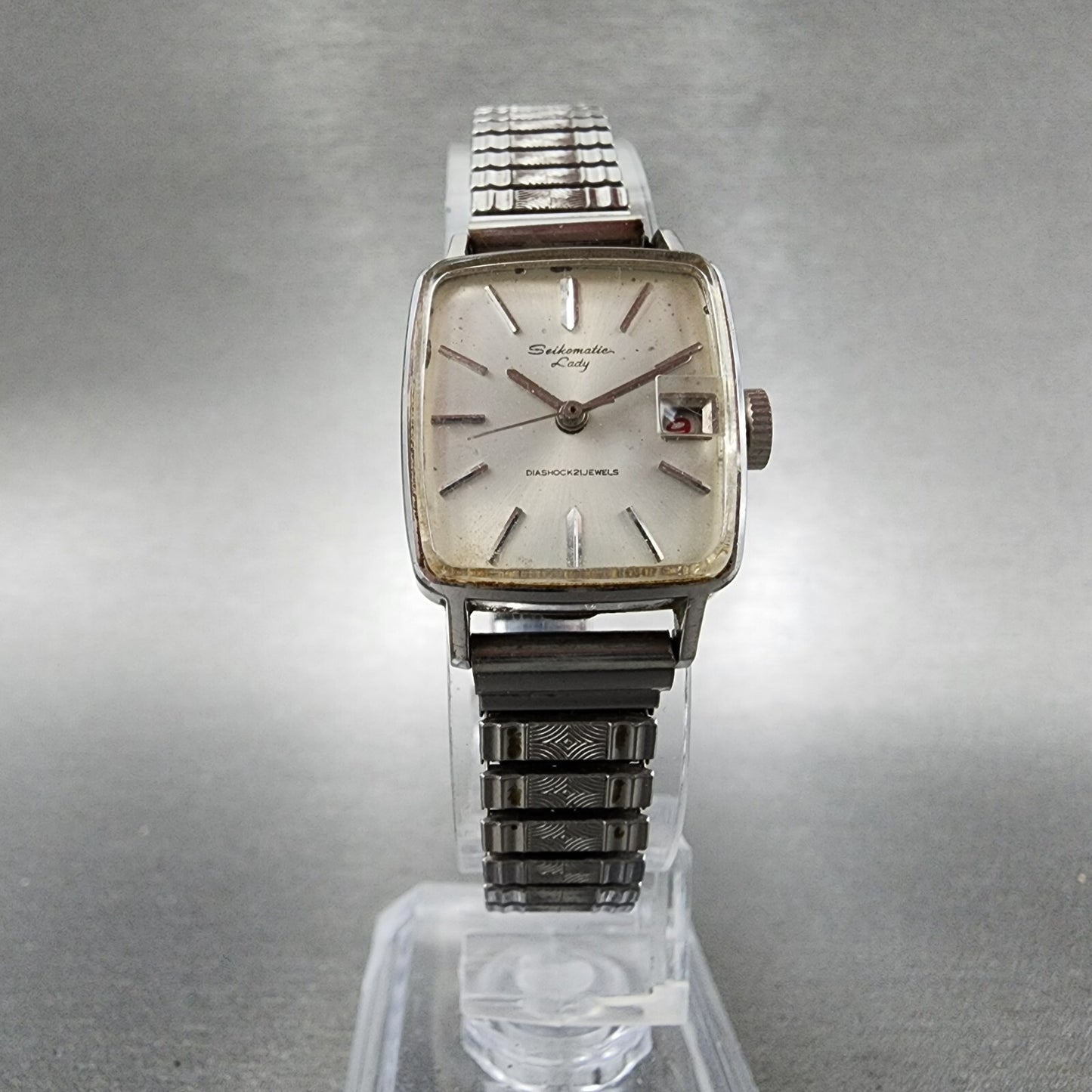 Seiko Matic Lady Watch Women 19mm White Dial Stainless Steel Rectangle Runs5