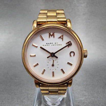 Marc By Marc Jacobs Watch Women 28mm White Dial Rose Gold Tone Round New Battery0