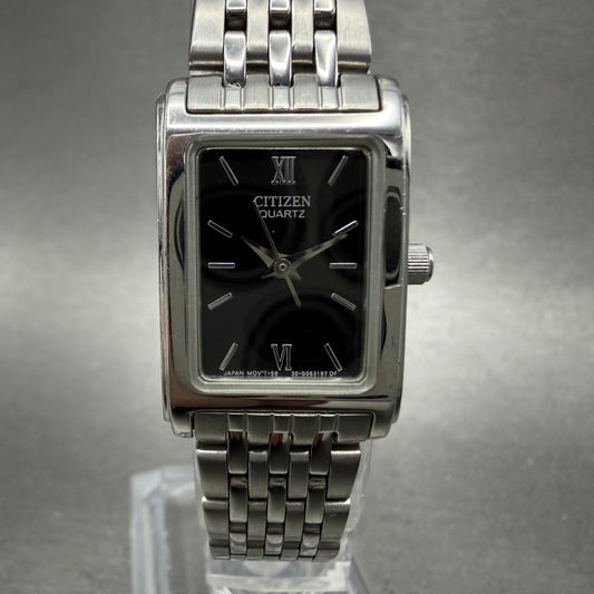 Citizen Tank Watch Women 18mm Black Dial Silver Tone Rectangle New Battery ABC0