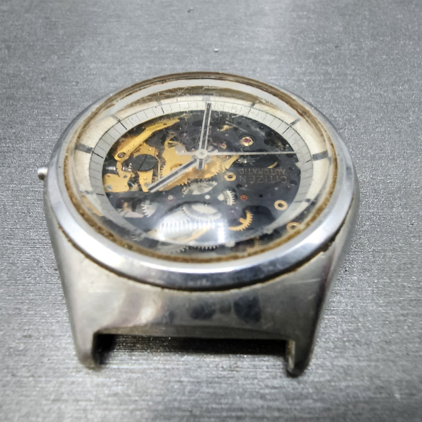 Citizen Skeleton Watch Men 38mm Silver Tone Round Automatic VTG PARTS5