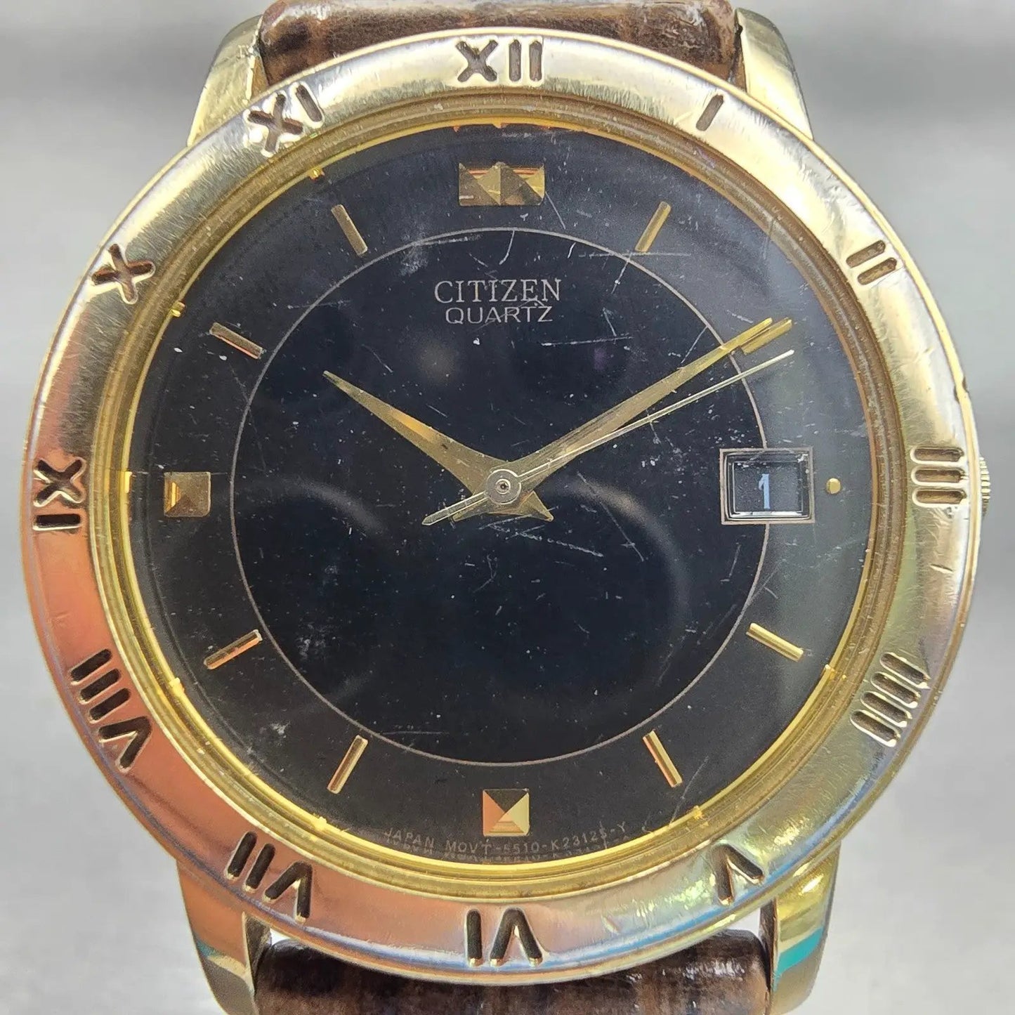 Citizen Watch Men 33mm Black Dial Gold Tone Date Round 5510-K06860 New Battery1