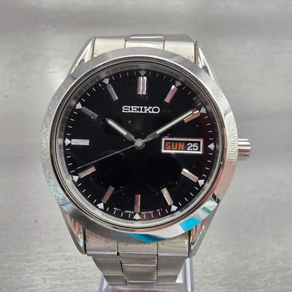 Seiko Watch Men 37mm Black Dial Silver Tone Daydate Round 7N43-9070 New Battery0
