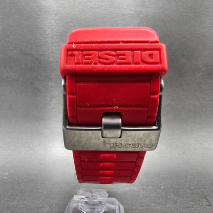 Diesel Trojan Watch Men 44mm Black Dial Red Tone Rectangle DZ-1351 New Battery7