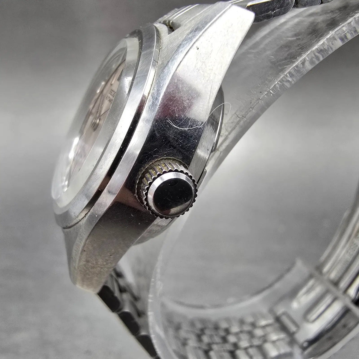 Seiko Automatic Watch Women 25mm Pink Dial Silver Date 2205-0691 Runs VTG JDM2