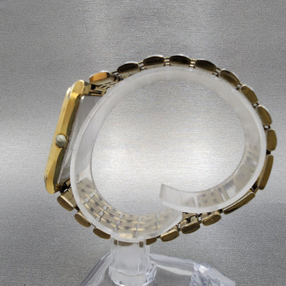 Seiko Tank Watch Men 27mm Black Dial Gold Tone Date 7n295b29 New Battery6