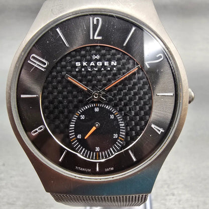 Skagen Watch Men 41mm Gray Dial Titanium Round Mesh Band 805XLTTM New Battery1
