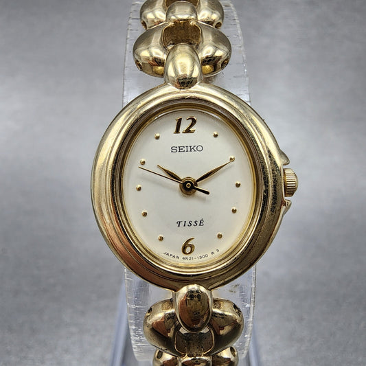 Seiko Tisse Watch Women 20mm White Dial Gold Tone Oval 4n215220 New Battery0
