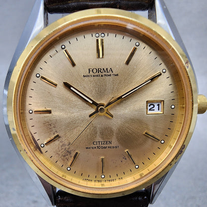 Citizen Forma Watch Men 35mm Champagne Dial Two Tone Date 4765471946 New Bat1