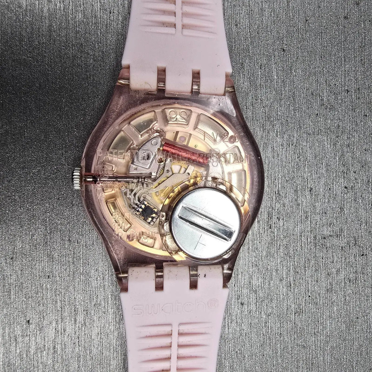 Swatch Merry Berry Watch Women 34mm Pink Dial Clear Case Round GP150 New Battery12