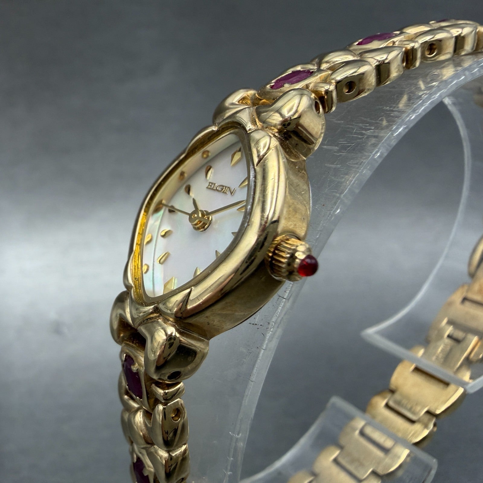 Elgin Watch Women 17mm MOP Dial Gold Tone Oval EG074 New Battery Bracelet2