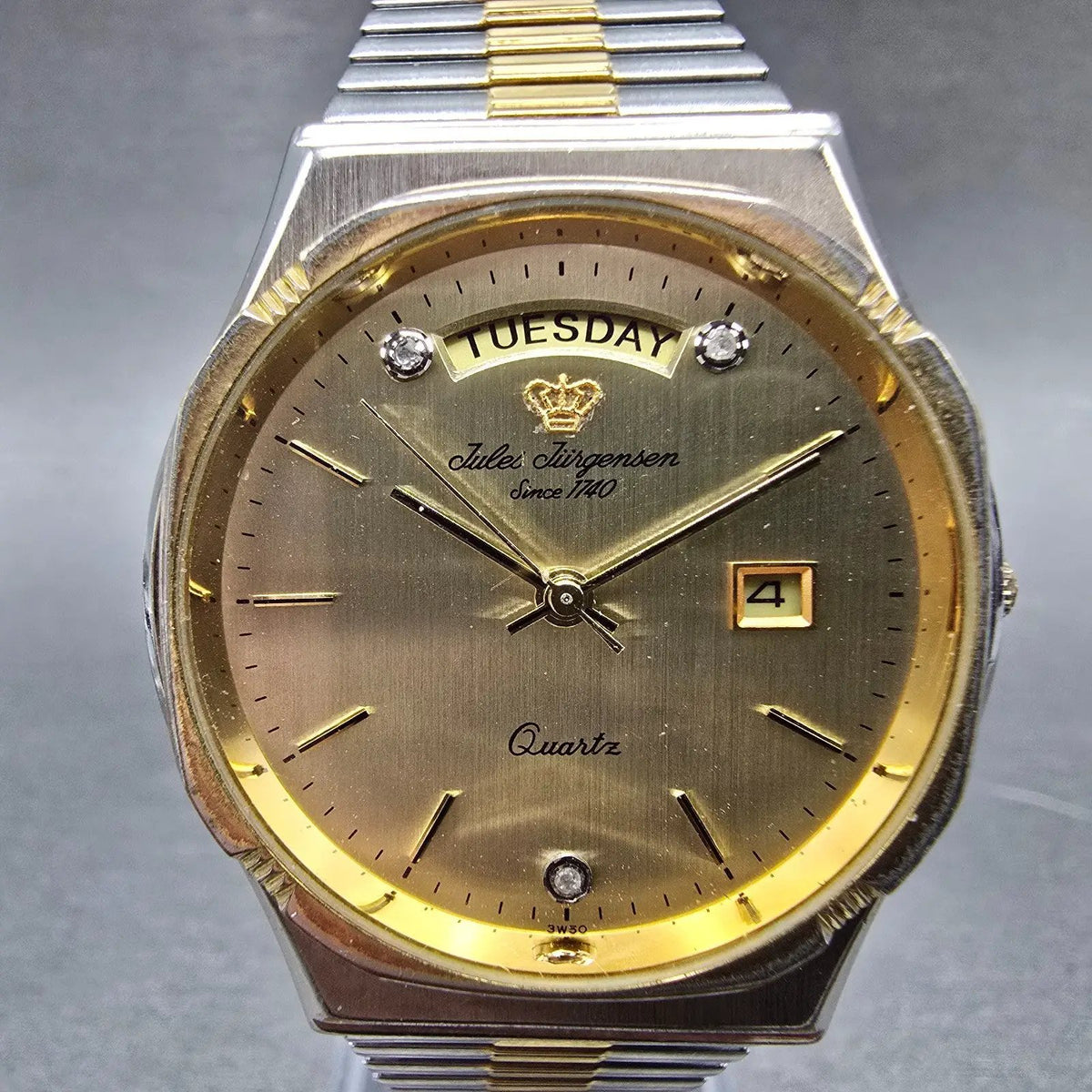 Jules Jurgensen Watch Men 34mm Champange Dial Two Tone Daydate Round New Battery0