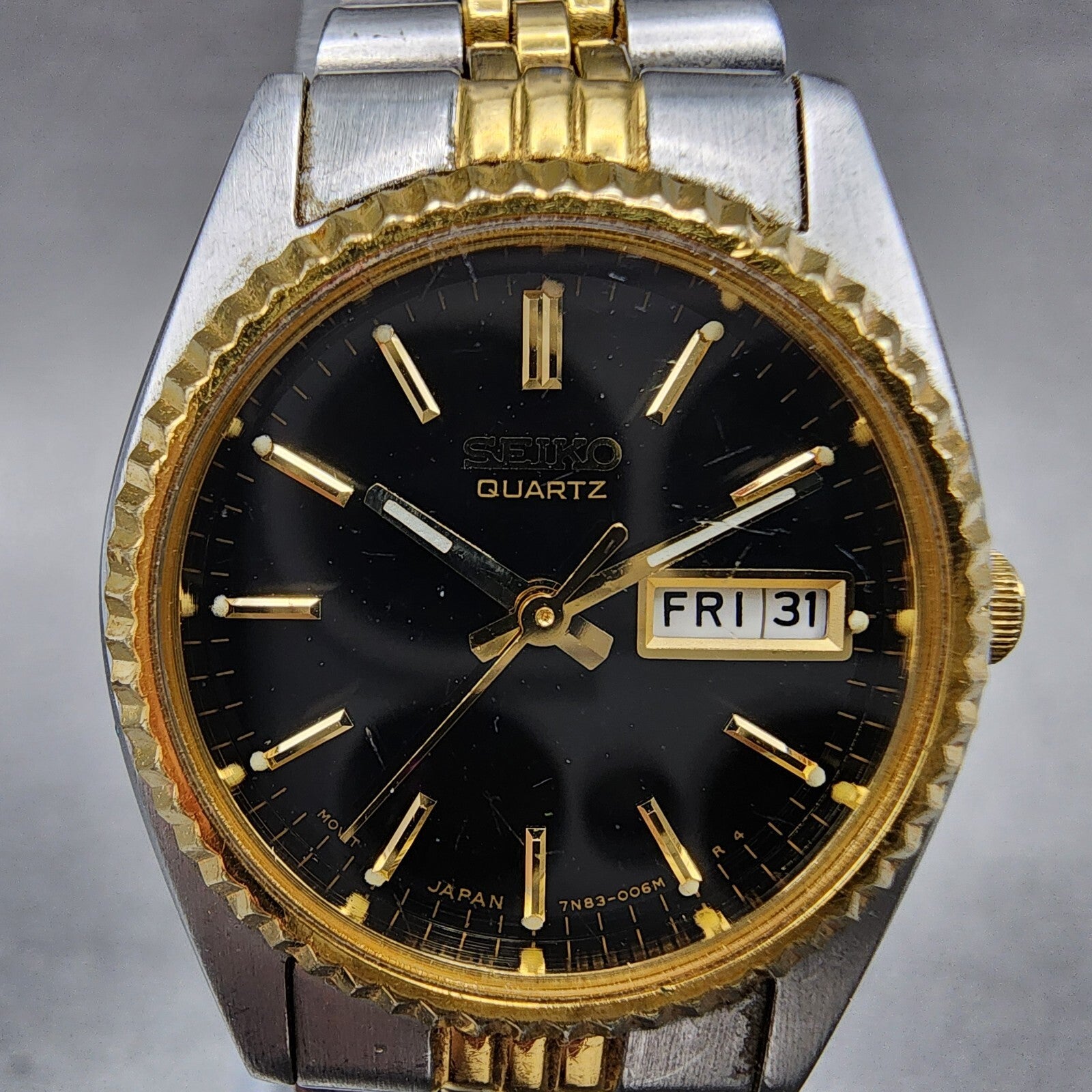 Seiko Watch Women 24mm Black Dial Two Tone Daydate Round 7N830041 New Batt1