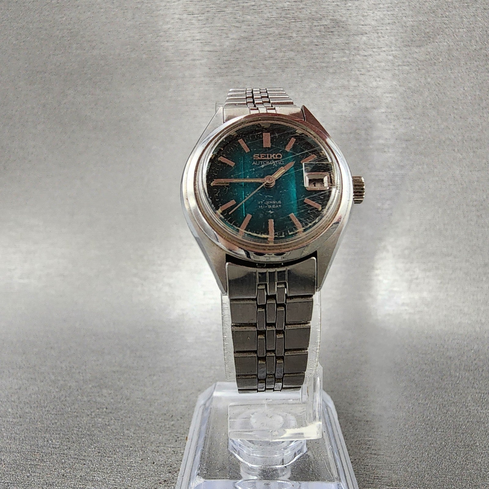 Seiko Automatic Watch Women 24mm Green Dial Silver Tone Date 22050990 PARTS7