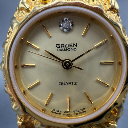 Gruen Watch Women 25mm Gold Dial Gold Nugget Case Tone New Battery VTG ABC1
