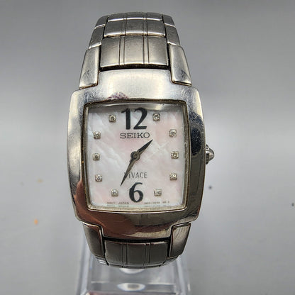 Seiko Vivace Watch Women Silver Tone MOP Dial Diamond Markers 22mm Square NewBat