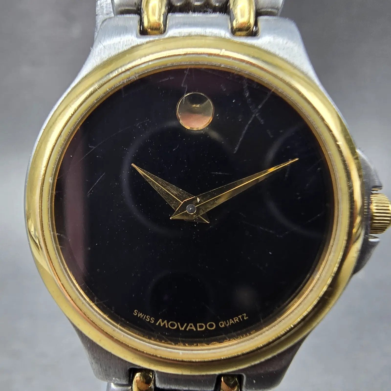 Movado Museum Watch Women 25mm Black Dial Two Tone Round 81-E4-9836 New Battery1