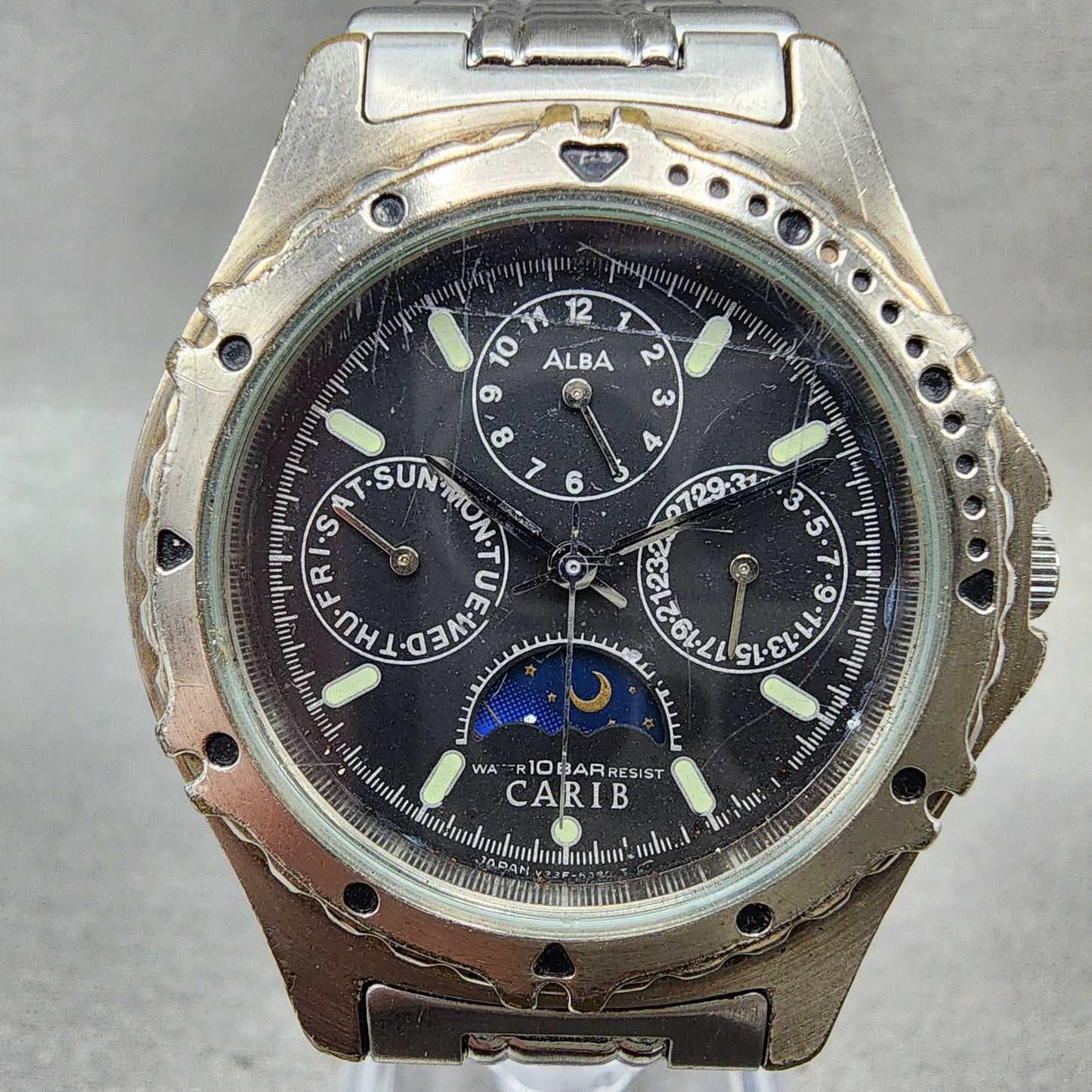 Seiko Alba Carib Watch Men 35mm Black Dial Silver Tone V33F6B20 New Battery1