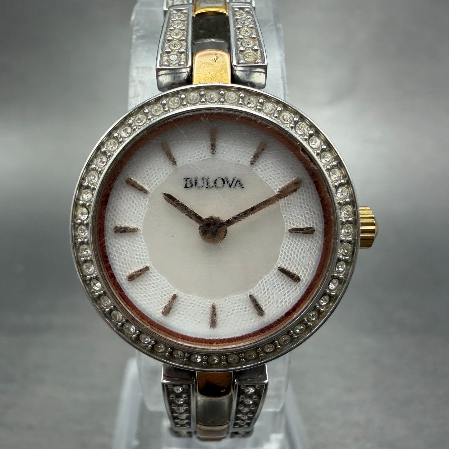 Bulova Watch Women 22mm MOP Dial Two Tone Round 98L212 New Battery Vintage0