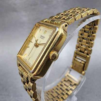 Seiko Tank Watch Women 18mm Champagne Dial Gold Tone Rectangle V4015129 New Bat2