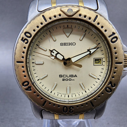 Seiko Scuba Watch Men 37mm Champagne Dial Two Tone Date 5h256070 New Battery1
