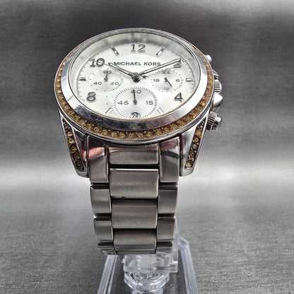 Michael Kors Blair Watch Men 39mm Silver Dial Chrono Date Gemmed MK5459 New Batt5