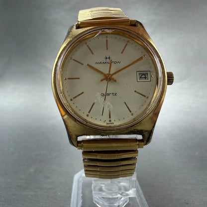Hamilton Watch Men 34mm Cream Dial Gold Tone Date Round NO CASEBACK New Battery5