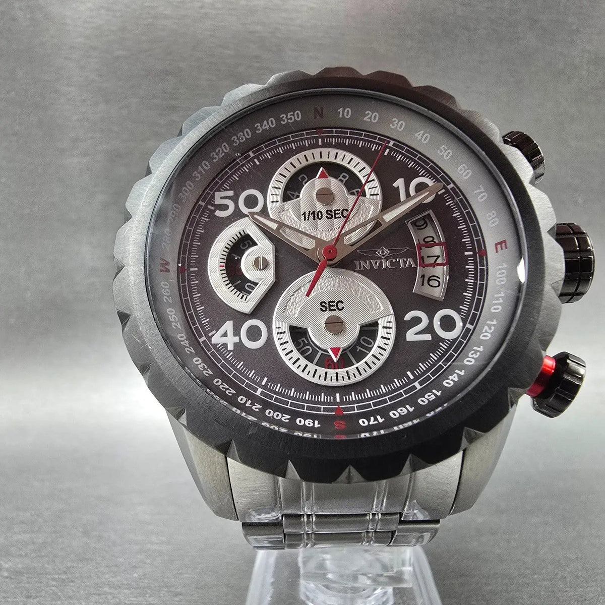 Invicta Aviator Chronograph Watch Men 48mm Gray Dial Steel Date New Batt 281455