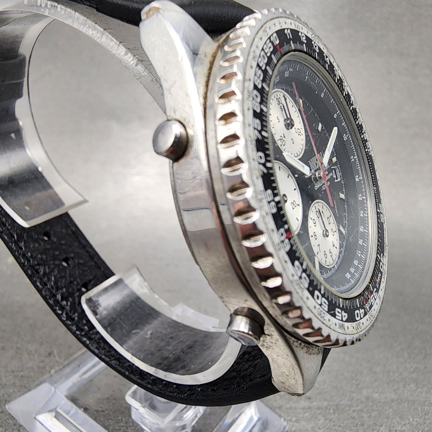 Nissan NISMO Chronograph Watch Men 40mm Black Dial Steel Date Round New Battery4