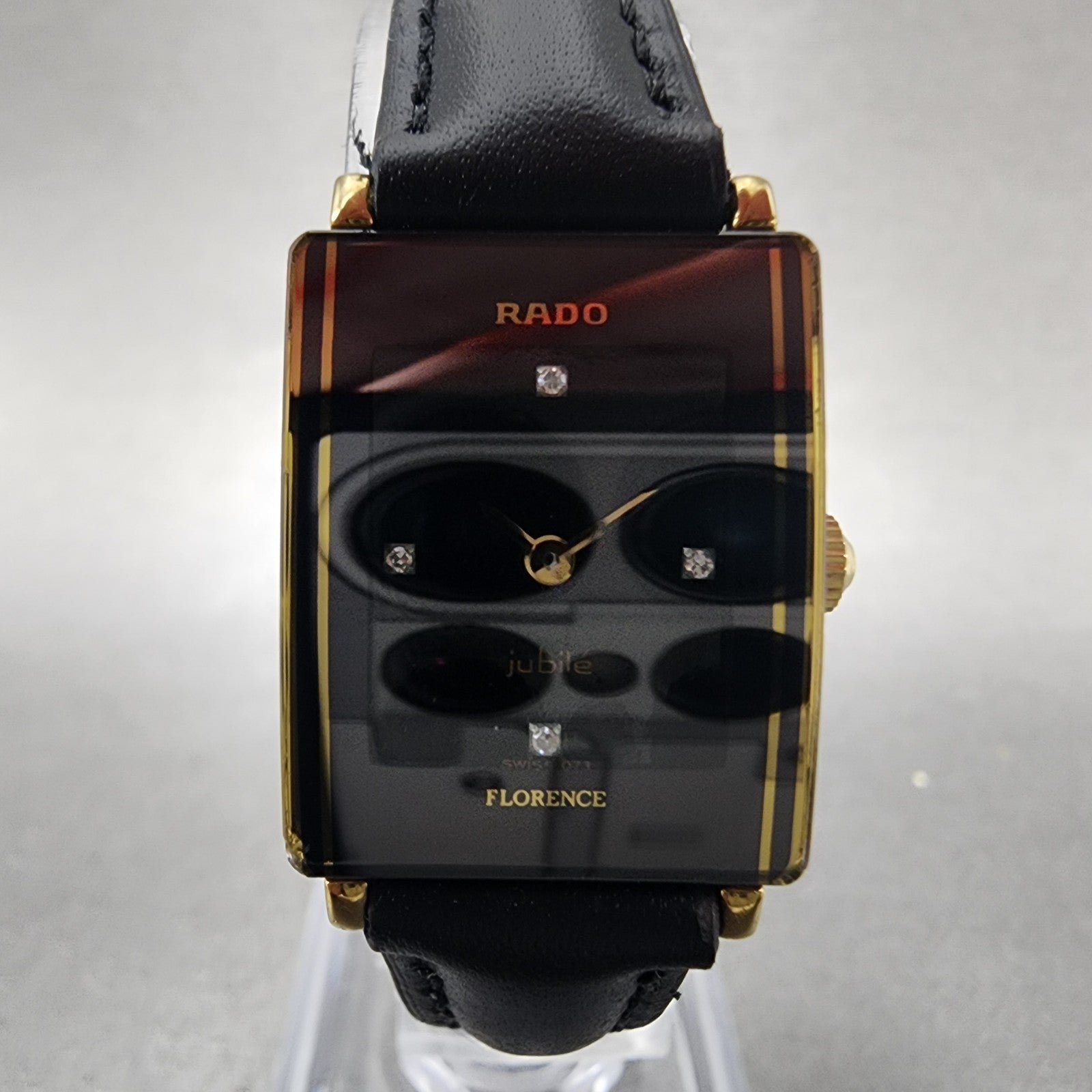 Rado Jubile Tank Watch Women 18mm Black Dial Gold Tone 153.3602.2 New Battery1