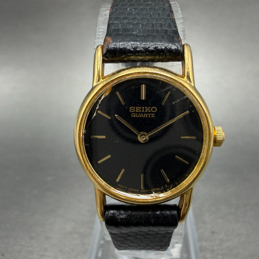 Seiko Watch Women 20mm Black Dial Gold Tone Round Vintage 1N00-0F69 New Battery70