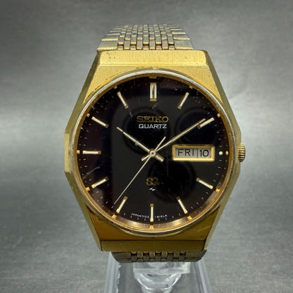 Seiko SQ Watch Men 35mm Brown Dial Gold Tone Daydate 7123-8140 New Battery0