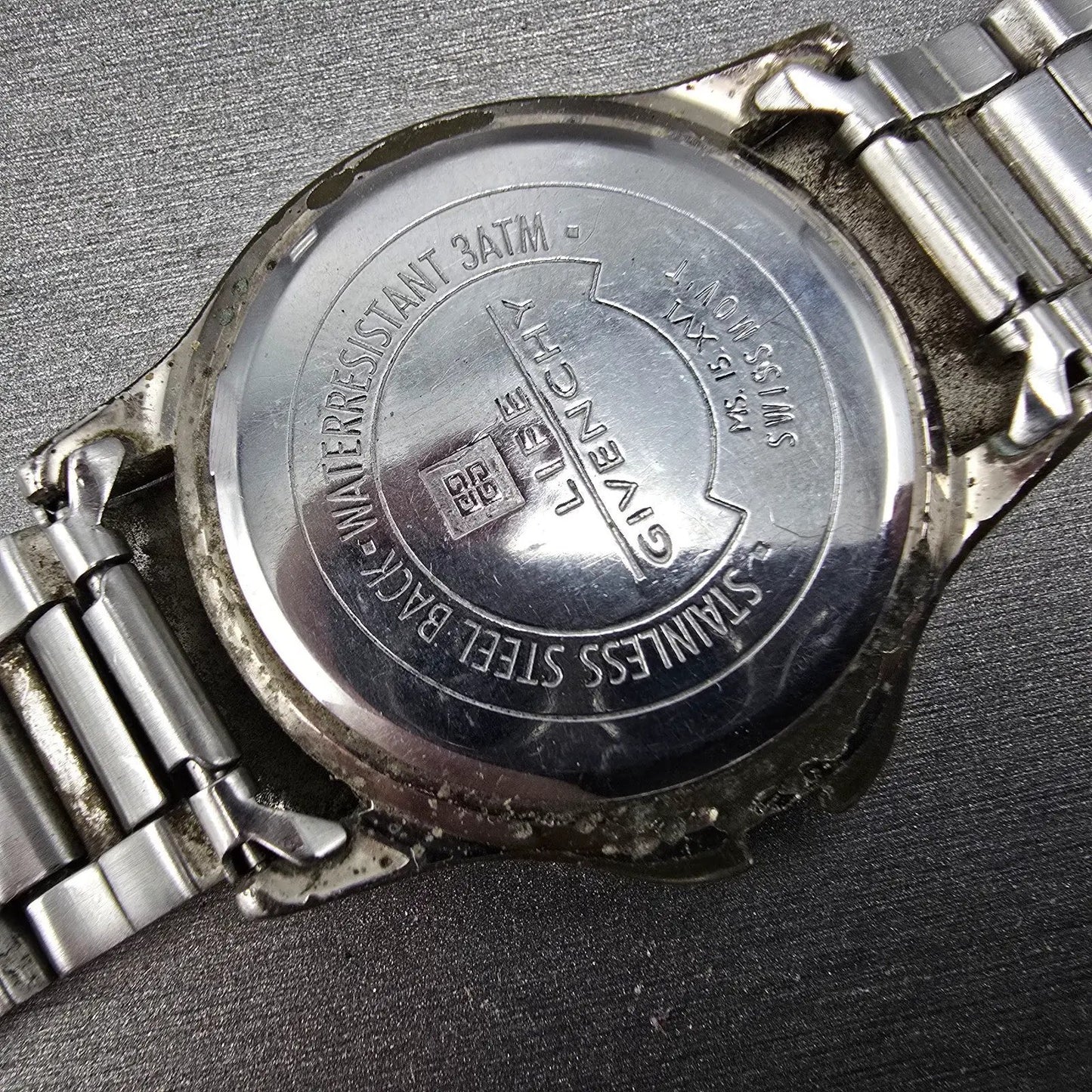 Givenchy Watch Men 35mm White Dial Silver Tone Round  Broken Bracelet PARTS10