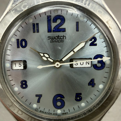 Swatch Irony Inertia Watch Men 37mm Blue Dial Steel Daydate YGS712 New Battery1