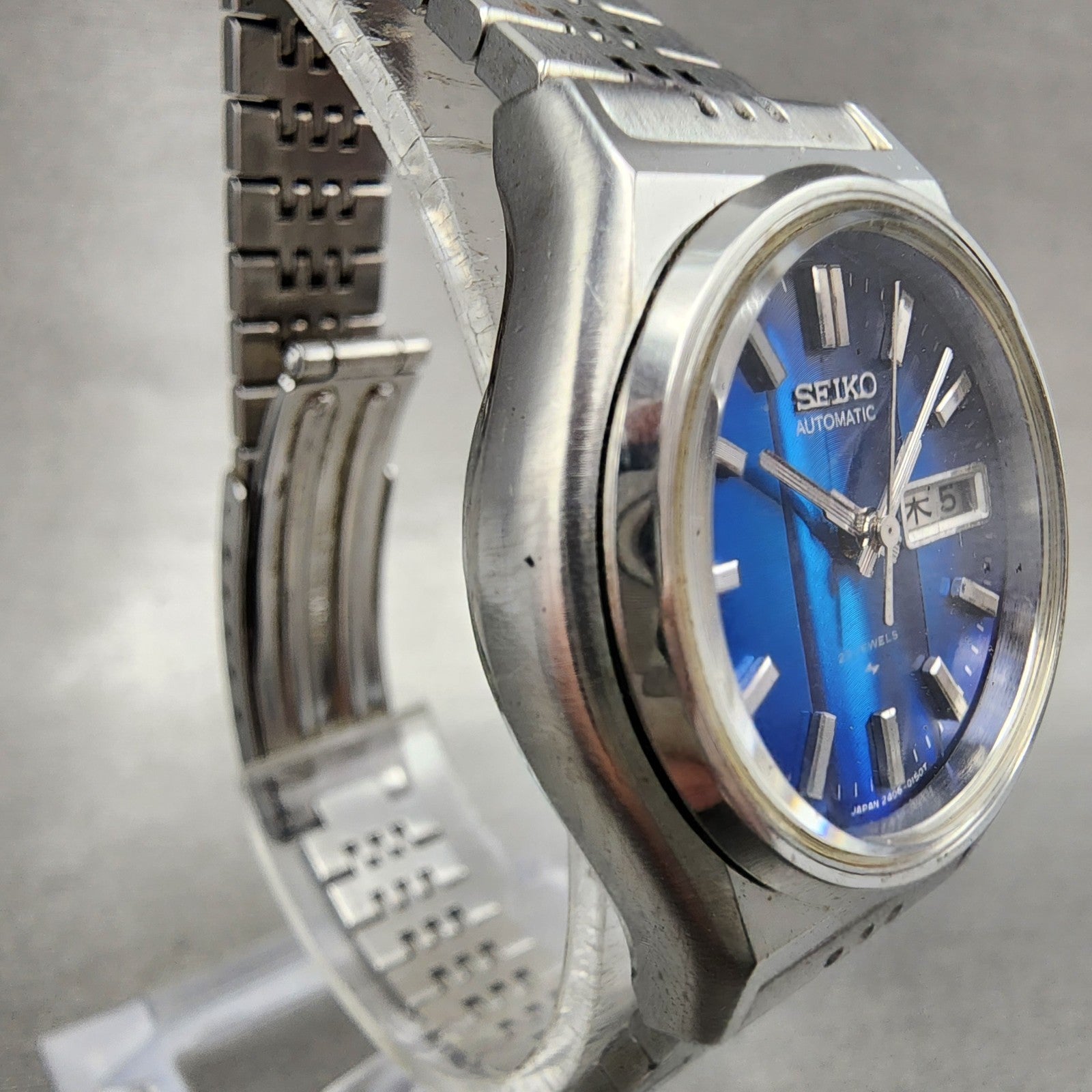 Seiko Automatic Watch Women 27mm Blue Dial Silver Tone Daydate Round READ!!!!3