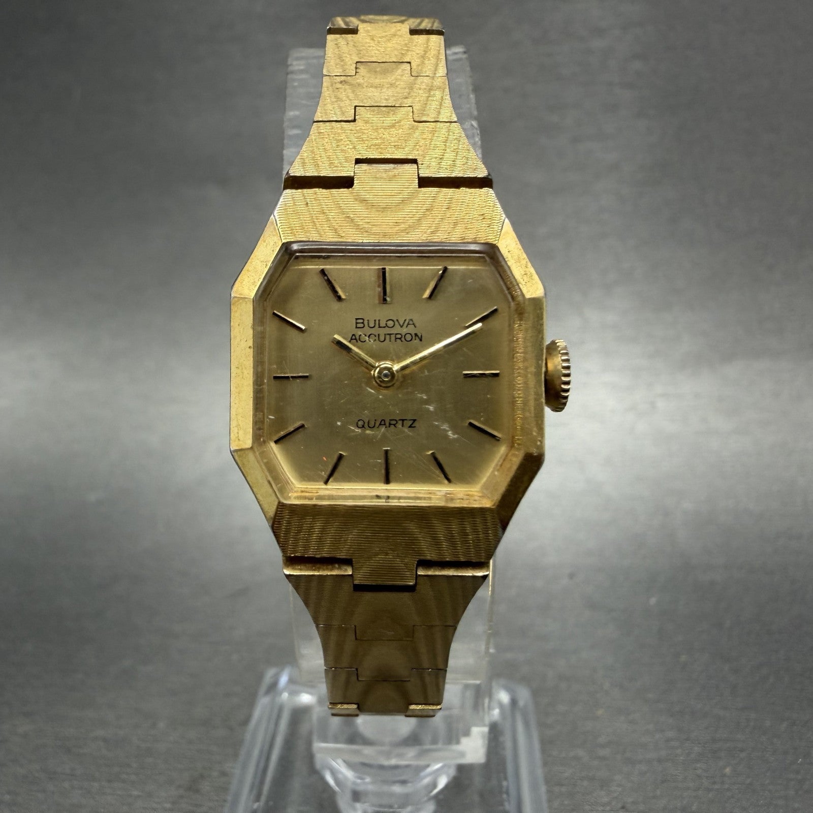 Bulova Accutron Watch Women 20mm Gold Dial Gold Tone Octagon PARTS VTG0