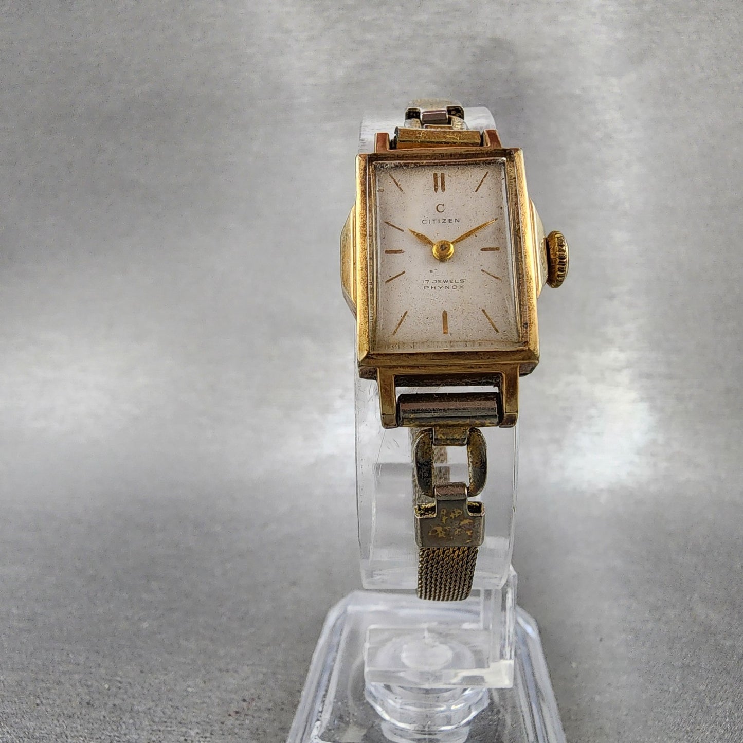 Citizen Phynox Tank Watch Women 15mm Silver Dial 14K Gold Filled Manual Wind Run5