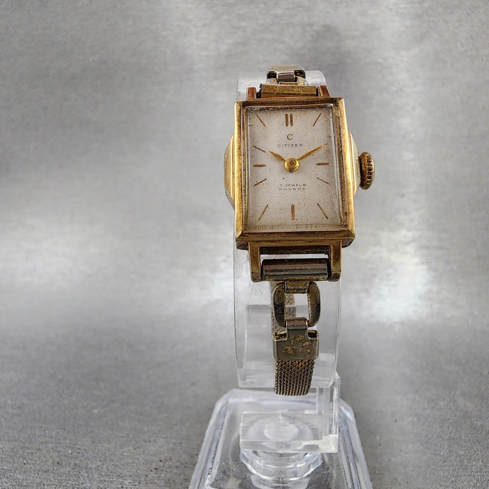 Citizen Phynox Tank Watch Women 15mm Silver Dial 14K Gold Filled Manual Wind Run5